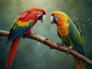 Obraz premium Green parrot on the branch, abstract animal concept