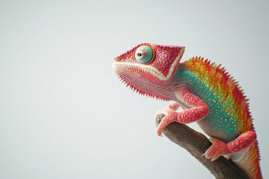 Colorful chameleon perched on a branch - Powered by Adobe