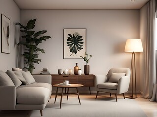 A Digital art style living room corner perfect mix of simplicity lamp and interior design