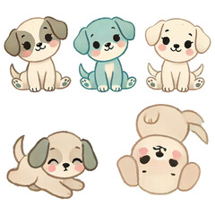 Set cut dog isolated on white background.