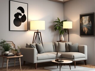A Digital art style living room corner perfect mix of simplicity lamp and interior design