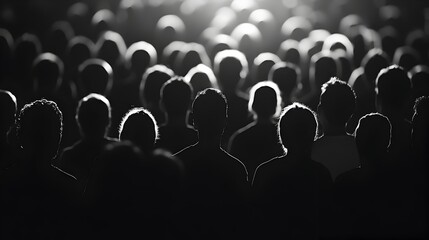 Obraz premium Diverse Silhouetted Crowd in Minimalist Black and White Style