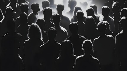 Obraz premium Diverse Crowd of Abstracted Silhouettes in Minimalist Black and White Composition