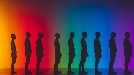 Vibrant Silhouetted Figures in Diverse Poses and Heights with Colorful Contrast Background
