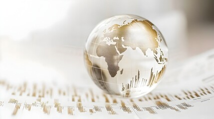 Transparent Globe with Economic Data Visualization on Neutral Background