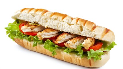 Food, Chicken Sandwich, Photo Realistic, on White Background, Abstract Image, Texture, Pattern Background, Wallpaper, Cover and Screen of Smartphone, PC, Laptop, 9:16 and 16:9 Format