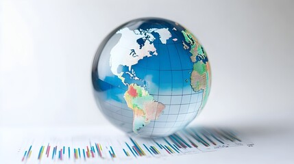 Transparent Globe with Data Analytics Chart Representing International Information Flow