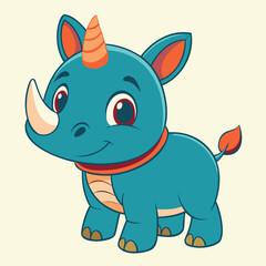 Cute Cartoon Rhino with Unicorn Horn