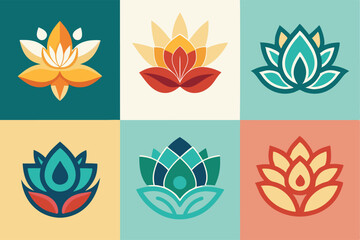 Fototapeta premium Collection of lotus icons with different styles, Indian festival Diwali Diya candle decoration element, no background 