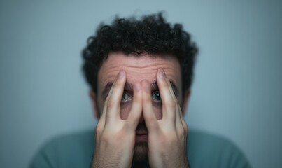 man with hands covering face, stressed or upset expression