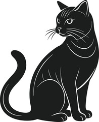 Elegant Cat Silhouette Vector – Black and White Animal Illustration for Pet, Nature, and Art Designs