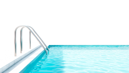 Minimalist Swimming Pool with Clear Blue Water and Stainless Steel Ladder Isolated on Transparent