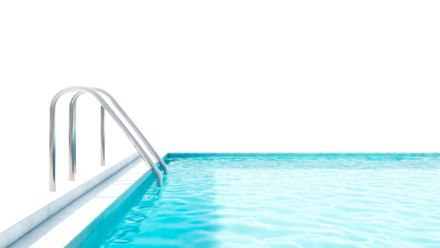 Minimalist Swimming Pool with Clear Blue Water and Stainless Steel Ladder Isolated on Transparent - Powered by Adobe