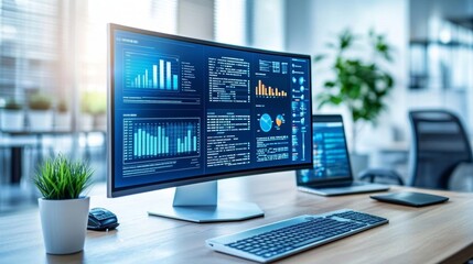 Naklejka premium AIbased automation platform on dual monitors