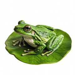Obraz premium A close-up of a cute green frog resting on a leaf, showcasing its vibrant color and intricate details in a natural setting