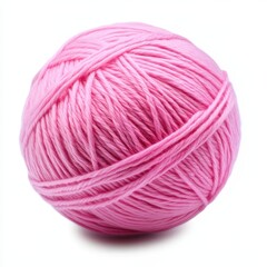 Vibrant Pink Yarn Ball Isolated on White Background
