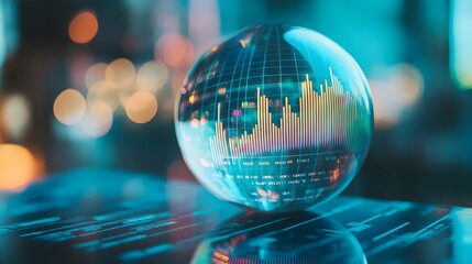 Abstract Glass Globe with Layered Data Analytics Visualization