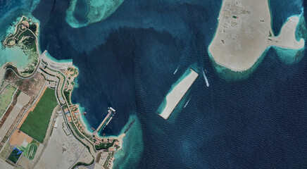 Qatar, Al-Yasat Island from a bird's eye view in the Persian Gulf