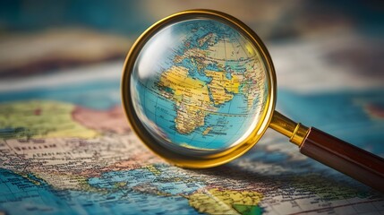 Magnified Globe with Worldwide Data Points and