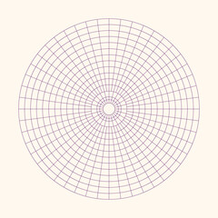 Polar coordinate circular grid isolated on white background. 360 degrees scale. Blank polar graph paper. Vector illustration. Mathematical graph. Lined blank on transparent background