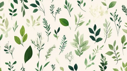 Lush Botanical Tapestry in Green Hues on Neutral Backdrop