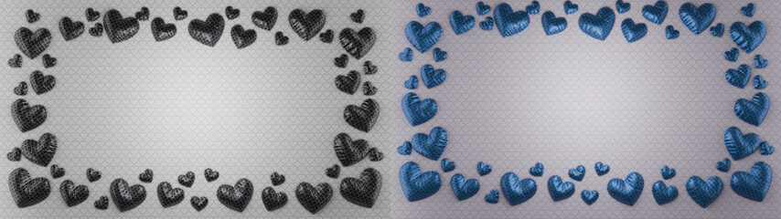 hearts for valentine's day. frames on a soft light background