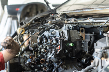 Auto parts repair in workshop close-up