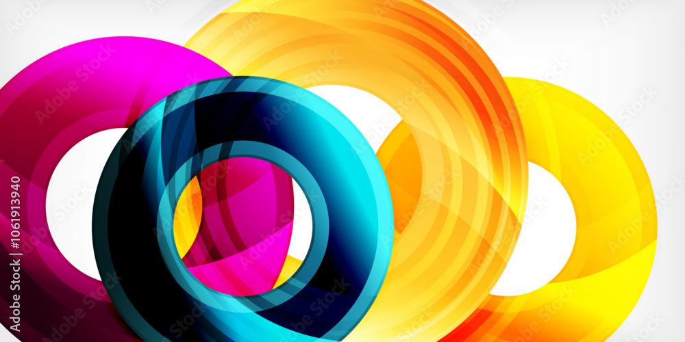 Poster bright colorful circles with light effects. abstract background