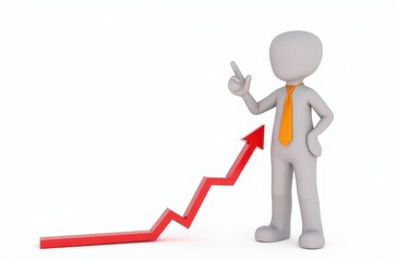 3d man red arrow success chart on white background.
