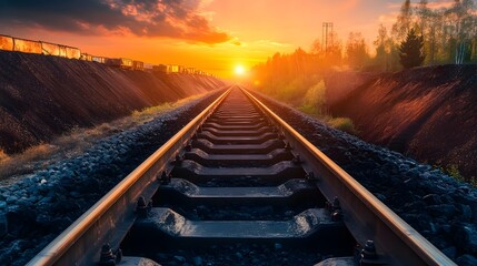 Sunset Railway Tracks Transporting Coal from Underground Mine to Surface