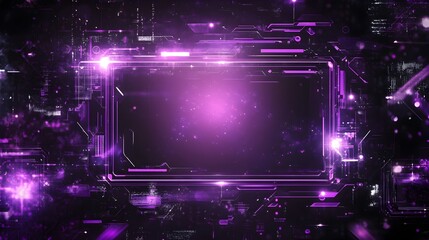 Fototapeta premium Glowing Neon Frame with Retro Tech Aesthetic and Starburst Effect in Dark Purple Tones