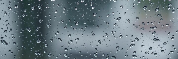 Close-up of rain drops falling on a window pane during a storm, texture, rainy season