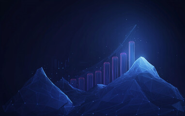 Digital AI Technology Concept. An abstract illustration of a growing graph on a mountain, symbolizing growth, success, and achieving goals. Generative AI Content
