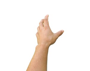 Male hand reaching for something on business concept Isolated on a white background.	