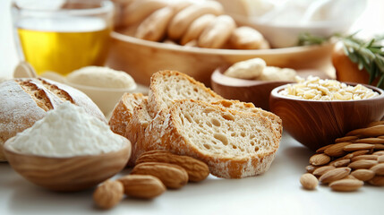 Fresh baked bread with cereal products and nuts