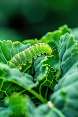 Fototapeta premium Vibrant Leafy Plant with Caterpillar Larva in Focus
