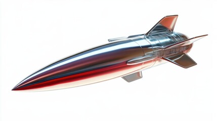 Fototapeta premium High-tech missile with aerodynamic shape and polished warhead, perfect for technology visuals, isolated on white background