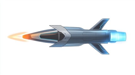 High-tech missile with streamlined body and visible tail fins, ideal for military themes, isolated on white background