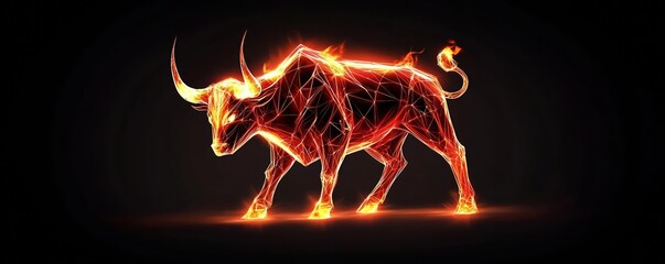 Bull illuminated with fiery light, representing cryptocurrency market growth and investor confidence Bull, crypto growth, trading