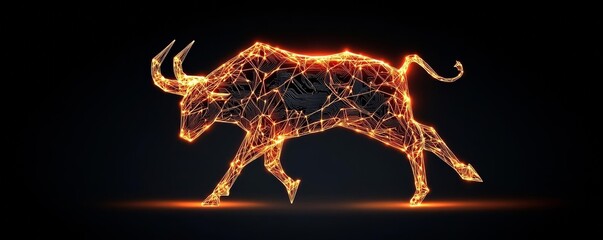 Bull illuminated with fiery light, representing cryptocurrency market growth and investor confidence Bull, crypto growth, trading
