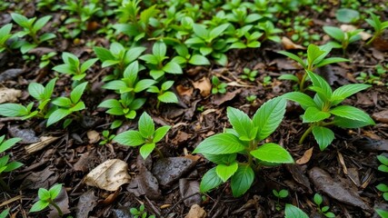 Close up of lush green moss covering the forest floor, greenery, growth
