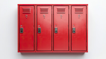 Four red lockers on a white isolate background.