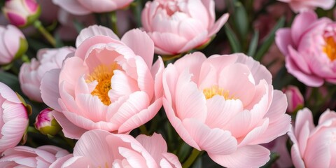 Obraz premium close-up of vibrant pink peony flowers in full bloom against a soft blurred background, vibrant, soft