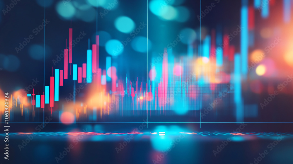 Fototapete blurred background with abstract financial chart featuring uptrend line graph and candlestick