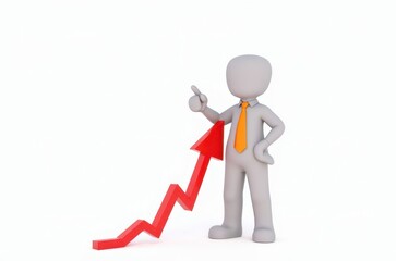 3d man red arrow success chart on white background.
