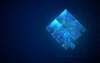 Digital AI Technology Concept. An abstract illustration of four puzzle pieces connecting, symbolizing unity, partnership, and problem-solving. Generative AI Content
