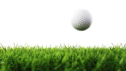 Fototapeta premium Isolated round golf ball in mid-air with seamless white background