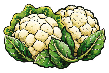 two cauliflowers with green leaves vector, hand drawn sketch