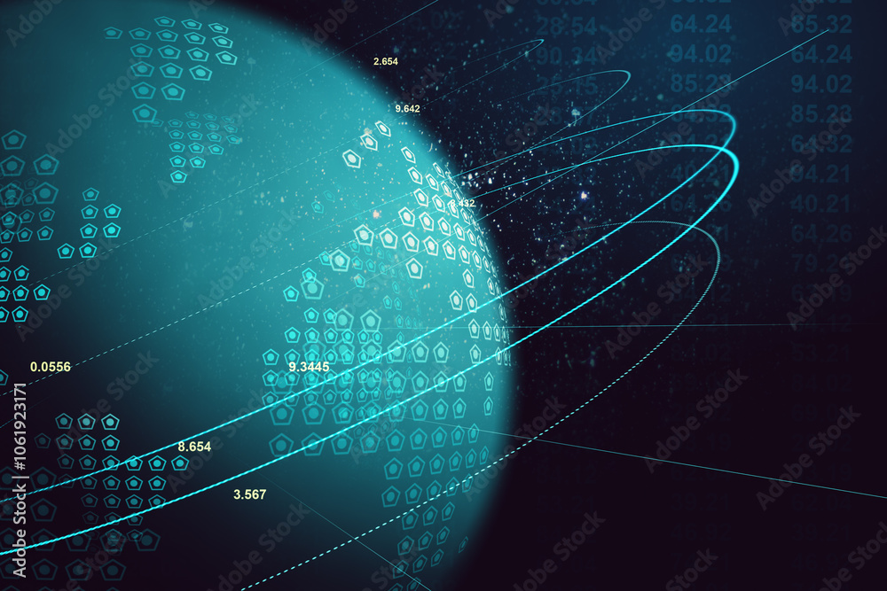 Leinwandbilder concept of internet and world telecommunication technologies with digital graphic world globe surrou