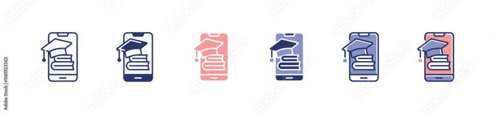Aufkleber mobile online course book icon set digital education school graduation hat vector library study e-le
